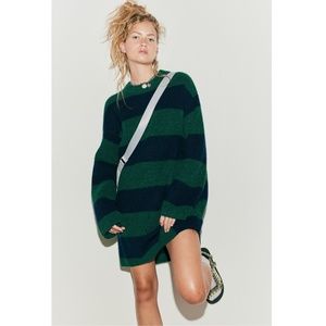 H&M Oversized Green and Navy Blue Striped Knit Dress Size Small